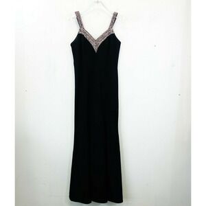 Black Formal Evening Gown Dress Medium V Neck Wedding Embellished Bling USA